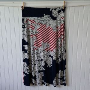 Venus Stretchy Maxi Skirt Navy Blue Red White Stripe Floral Pull On XL